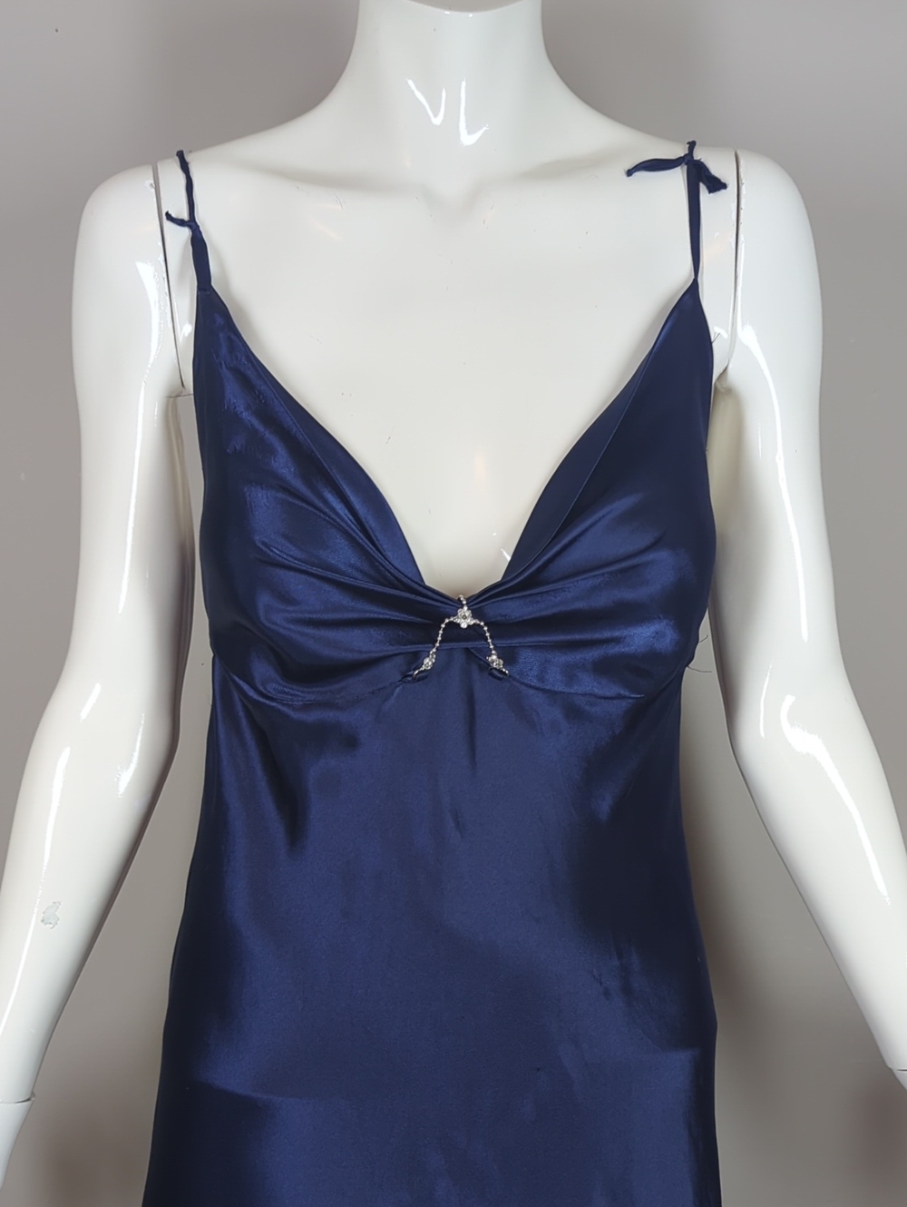 La Senza Slip Dress Navy Satin Cowl Neck Jewels Size Small Maxi - Picture 6 of 11